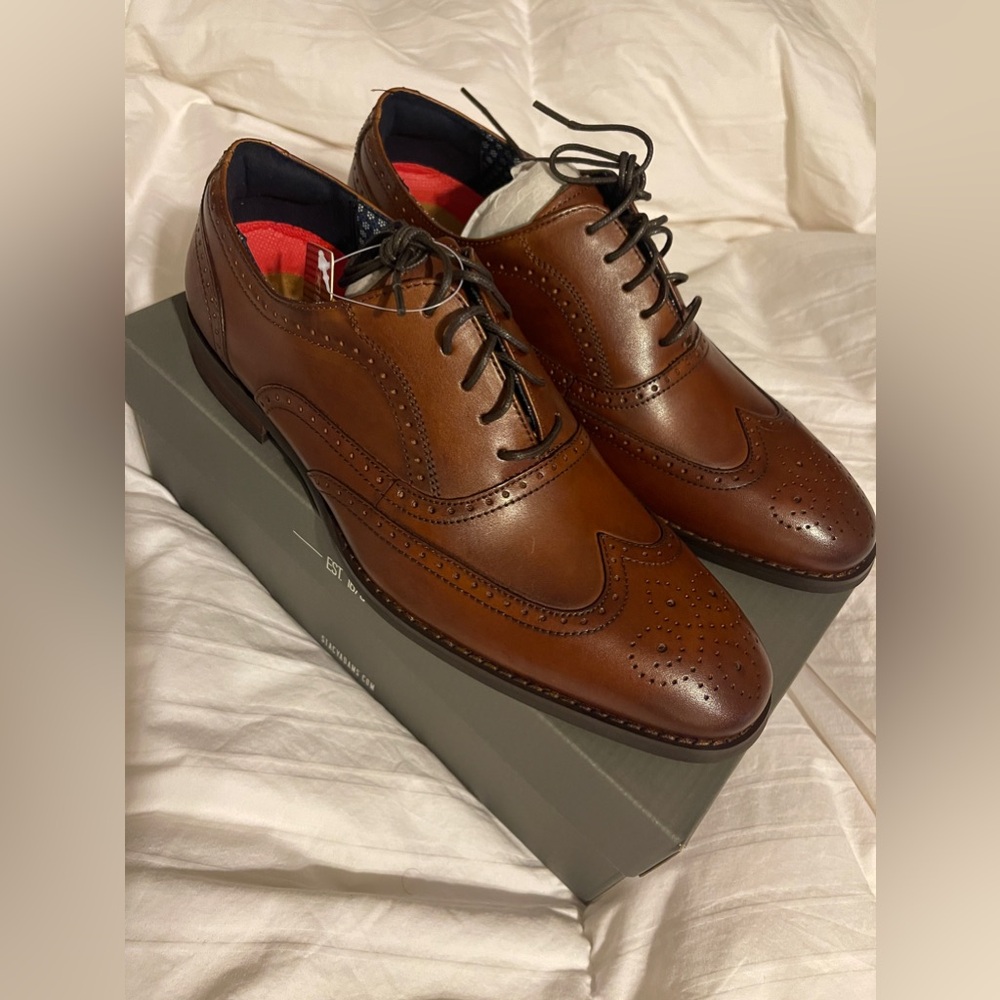 Stacy Adams Mens Size 8 Cognac Leather Kaine Wingtip Oxford Dress Shoes